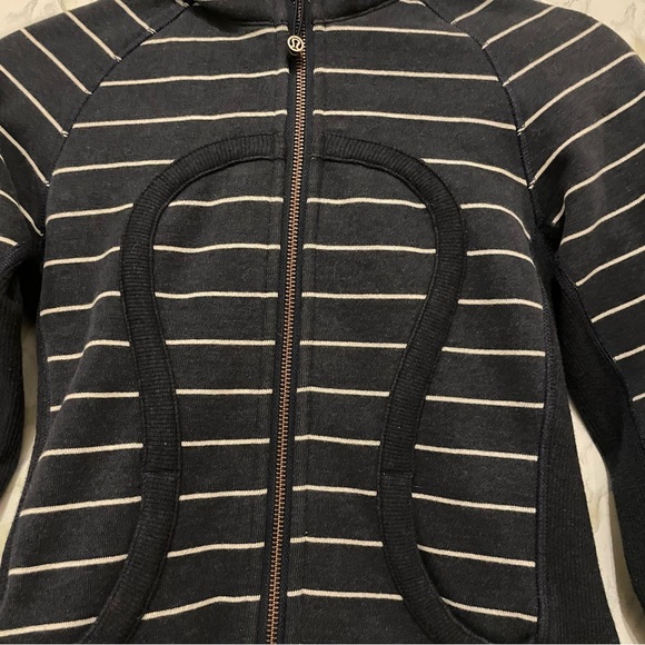 Lululemon 2 scuba hoodie navy blue white stripe rose gold zipper sweater active - Picture 3 of 7